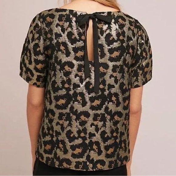 ANTHROPOLOGIE Hutch Brocade Metallic Leopard Animal Print Blouse Women’s xs - Picture 3 of 9